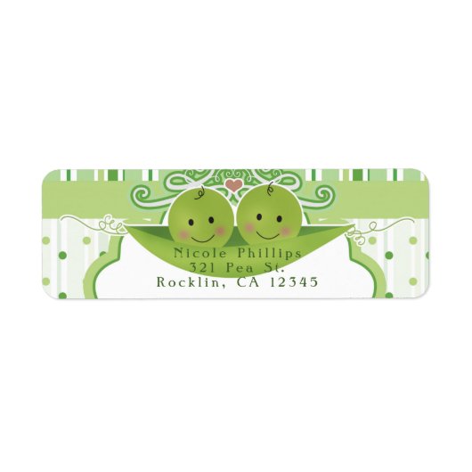 Twee erwten in een uitnodiging van het Baby shower Etiket (Voorkant)