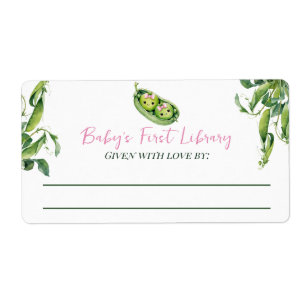 Twee Erwten Tweeling Meisje Baby Shower Bibliothee Etiket