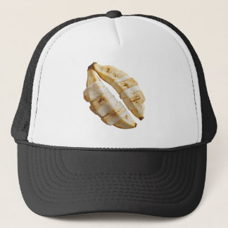 Twee exotische bananen in het midden gesneden trucker pet