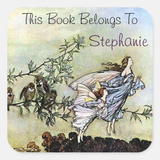 Twee Fairies Bookplate Vierkante Sticker (Voorkant)