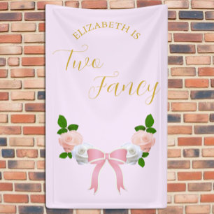 Twee Fancy Boog Bloemen Verjaardag Spandoek