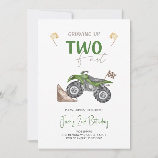 TWEE Fast 4 Wheeler Quad Bike Verjaardag uitnodigi Kaart (Voorkant)
