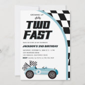 Twee Fast Blue Race auto Verjaardagsfeestje Kaart (Voorkant)