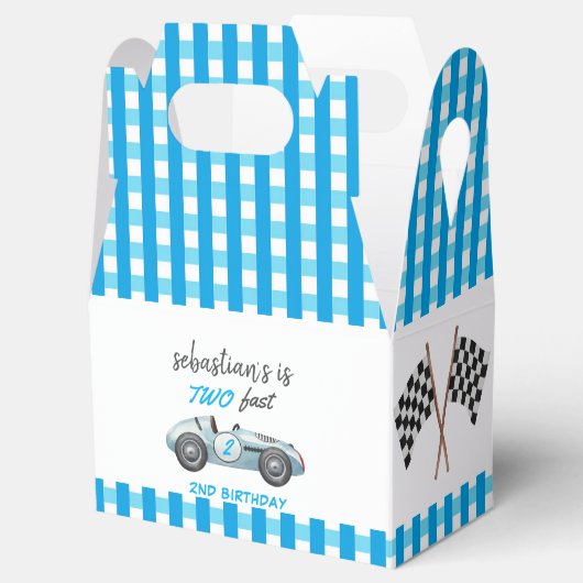 Twee Fast Blue Race Car 2e verjaardag uitnodiging Bedankdoosjes (Geopend)