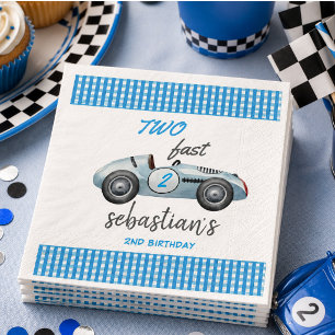 Twee Fast Blue Race Car 2e verjaardag uitnodiging Servet