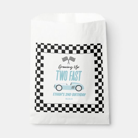 Twee Fast Blue Race Car 2e Verjaardagsfeest Bedankzakje (Voorkant)