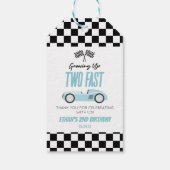 Twee Fast Blue Race Car 2e Verjaardagsfeest Cadeaulabel