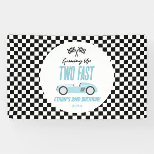 Twee Fast Blue Race Car 2e Verjaardagsfeest Spandoek