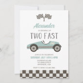 Twee Fast BLUE Race Car Birthday Uitnodiging (Voorkant)