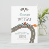 Twee Fast BLUE Race Car Birthday Uitnodiging (Staand voorkant)