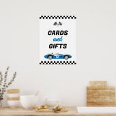 Twee Fast Blue Race Car verjaardagskaarten en gesc Poster (Keuken)