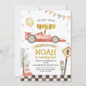 Twee Fast Boy Birthday Racing Uitnodiging (Voorkant)