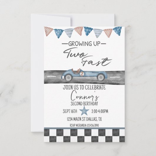 Twee Fast Boy Second Birthday Invitation Kaart (Voorkant)