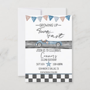Twee Fast Boy Second Birthday Invitation Kaart