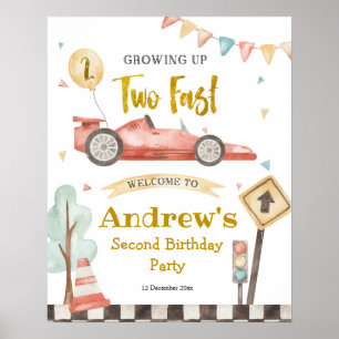 Twee Fast Boy Second Birthday Racing Welcome Sign Poster
