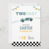 Twee Fast Race Car 2e verjaardag Uitnodiging (Voorkant)