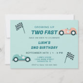 Twee Fast Race Car 2e verjaardag Uitnodiging (Voorkant)