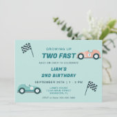 Twee Fast Race Car 2e verjaardag Uitnodiging (Staand voorkant)