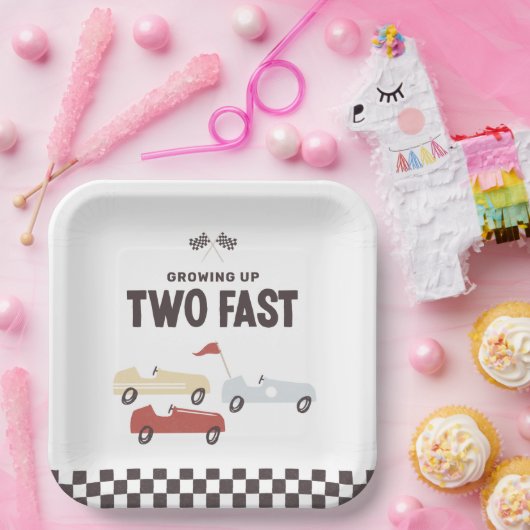 Twee Fast Race Car Birthday Party Papieren Bordje (Feest)