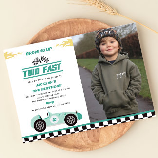 Twee Fast Race Car Boy 2e verjaardag Foto Kaart