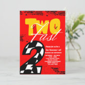 Twee Fast Race Car Boy 2e verjaardag Uitnodiging (Staand voorkant)