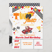 Twee Fast Race Car Boy Verjaardagsfeestje Uitnodig Kaart (Voorkant / Achterkant)