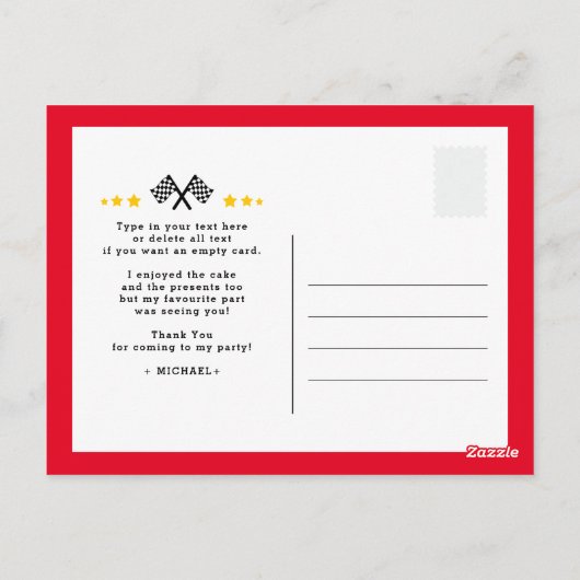 Twee Fast Race Car, dank je creditcard Briefkaart (Achterkant)