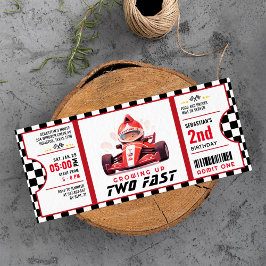 Twee Fast Race Car Ticket Pass Tweede Verjaardag I Kaart