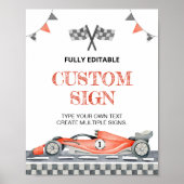 Twee Fast Racing Car Verjaardag Custom Tafel Teken Poster (Voorkant)