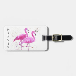 Twee Flamingo's aangepaste naam Bagagelabel