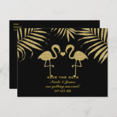 Twee flamingo's houden van zwart en goud Save the  Aankondigingskaart (Voorkant / Achterkant)