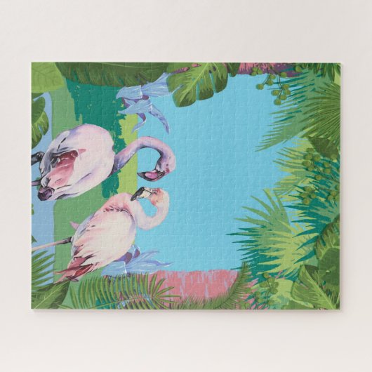 Twee Flamingos in een Tropische Plaatsing Geperson Legpuzzel (Horizontaal)
