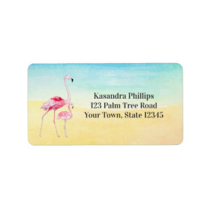 Twee Flamingos op strand Etiket