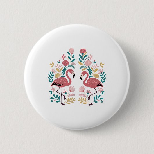 Twee Flamingo's Sticker Ronde Button 5,7 Cm (Voorkant)