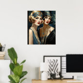 Twee flappers met off schouderjurken poster (Thuiskantoor)