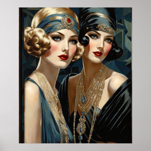 Twee flappers met off schouderjurken poster (Voorkant)