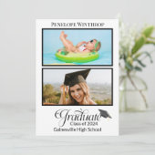 Twee foto Afstuderen Aankondiging & Feest Uitnodig (Staand voorkant)