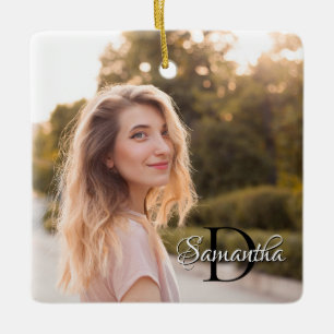 Twee foto Girly Chic Monogram Keramisch Ornament