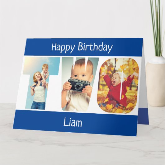TWEE Foto letters Blue Boys 2e verjaardag Kaart (Voorkant)