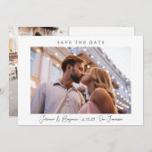 Twee foto-minimalistisch modern script ellegant We Save The Date (Voorkant / Achterkant)