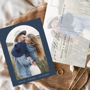 Twee Foto Navy Blue Save the Date Briefkaart
