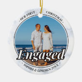 Twee foto Onze eerste Kerstmis Betrokken Faux Marb Keramisch Ornament (Voorkant)