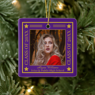 Twee foto Paarse Gold Class Year Afstuderen Keramisch Ornament