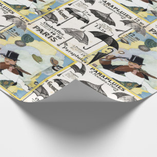 Twee foto patroon vintage paraplu's heren hoeden cadeaupapier
