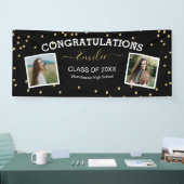 Twee foto van Glitter Black Gefeliciteerd Afstuder Spandoek (Beurs)