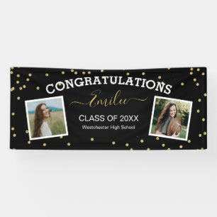 Twee foto van Glitter Black Gefeliciteerd Afstuder Spandoek