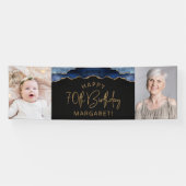 Twee foto van Navy Blue Gold Agate 70th Birthday Spandoek (Horizontaal)