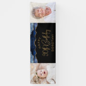 Twee foto van Navy Blue Gold Agate 90th Birthday Spandoek (Verticaal)