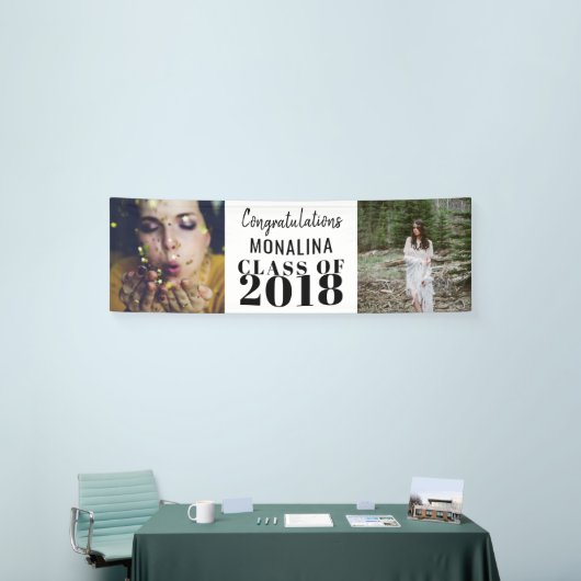 Twee foto's Afstuderen Gefeliciteerd Spandoek (Beurs)