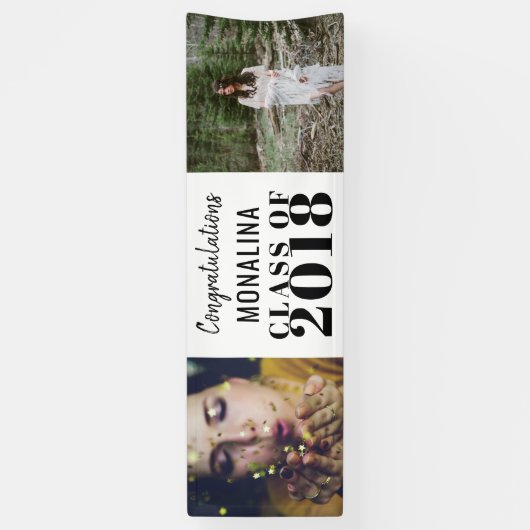 Twee foto's Afstuderen Gefeliciteerd Spandoek (Verticaal)